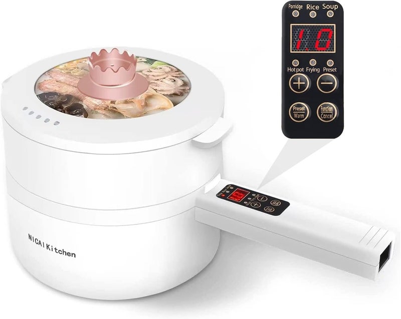 NICAI Kitchen وعاء كهربائي ساخن، 1.8 لتر طباخ بخاري كهربائي، مقلاة غير لاصقة متعددة الوظائف، مناسبة للرامن، الستيك، البيض، الأرز، الشوفان، الحساء زر ذكي، ذهبي - Image 1